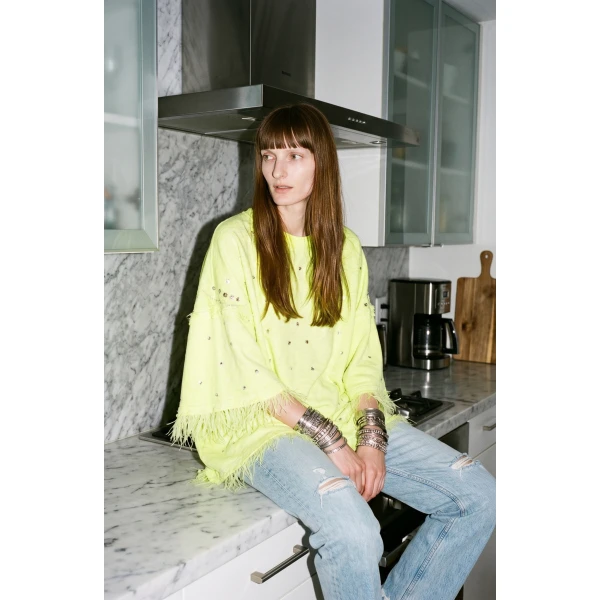 LOULOU Crystal Feather T-Shirt | T-shirts | Coveti