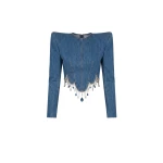 LOULOU Crystal Fringe Denim Top | Coveti