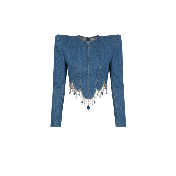 Crystal Fringe Denim Top