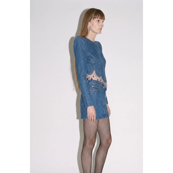 LOULOU Crystal Fringe Denim Top | Tops | Coveti