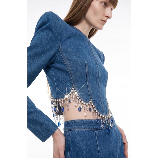 LOULOU Crystal Fringe Denim Top | Tops | Coveti