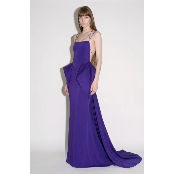 LOULOU Crystal Strap Peplum Gown | Evening Gowns | Coveti