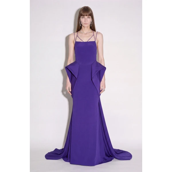 LOULOU Crystal Strap Peplum Gown | Evening Gowns | Coveti