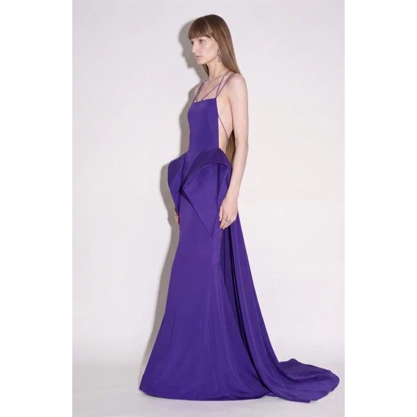 LOULOU Crystal Strap Peplum Gown | Evening Gowns | Coveti