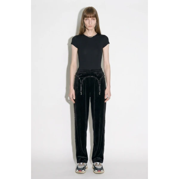 LOULOU Crystal Suspender Velvet Trousers | Tailored pants | Coveti
