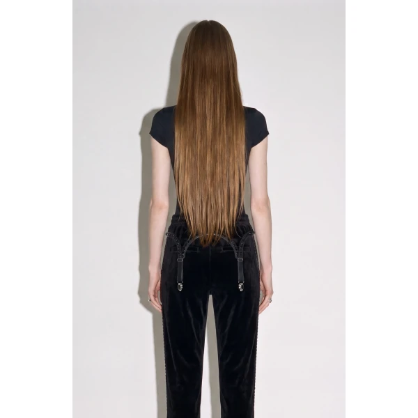 LOULOU Crystal Suspender Velvet Trousers | Tailored pants | Coveti