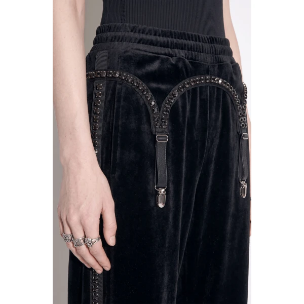 LOULOU Crystal Suspender Velvet Trousers | Tailored pants | Coveti