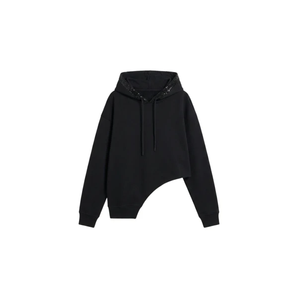 LOULOU Crystal Trim Asymmetrical Hoodie | Hoodies | Coveti
