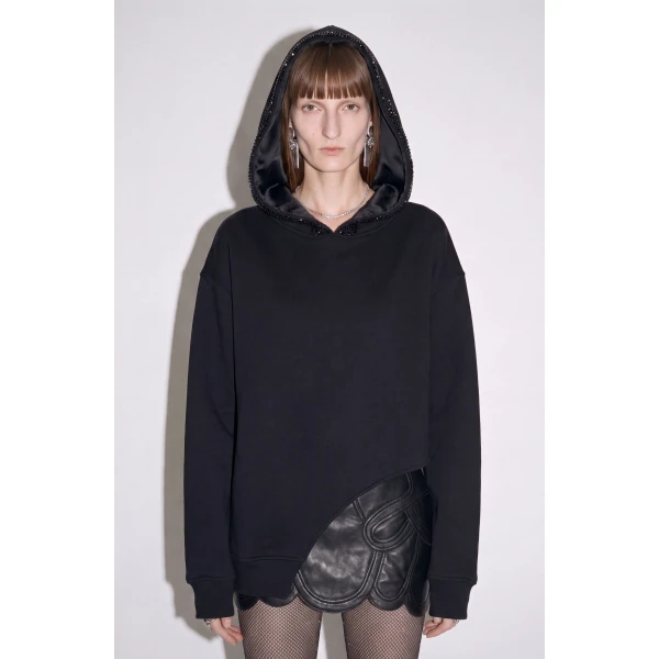 LOULOU Crystal Trim Asymmetrical Hoodie | Hoodies | Coveti