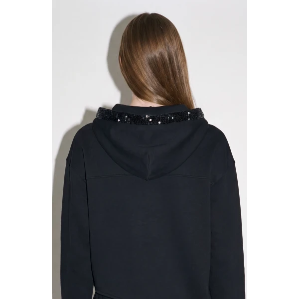 LOULOU Crystal Trim Asymmetrical Hoodie | Hoodies | Coveti