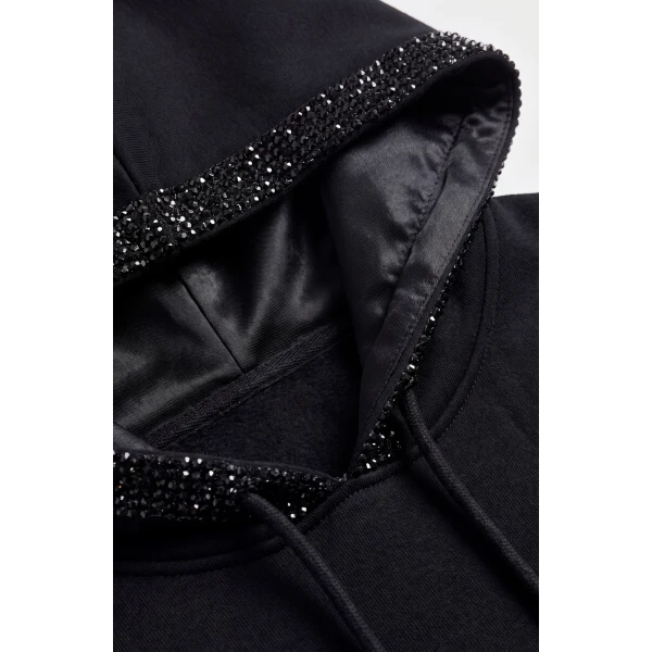 LOULOU Crystal Trim Asymmetrical Hoodie | Hoodies | Coveti