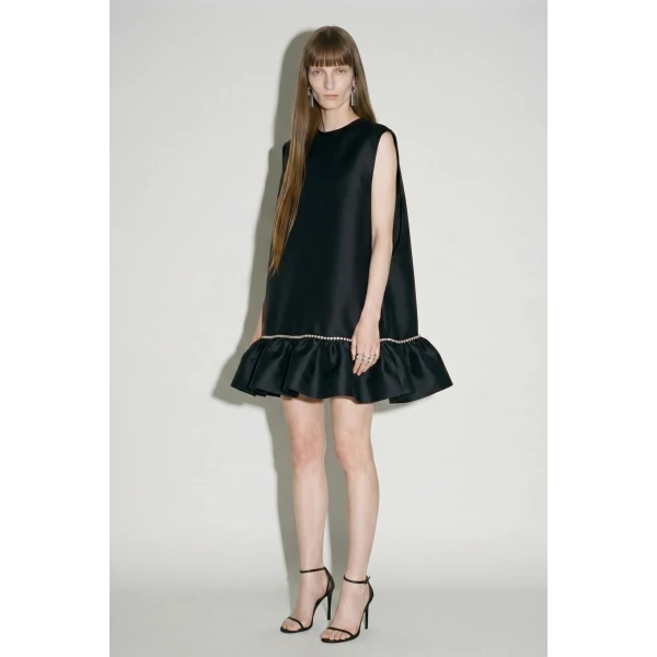 LOULOU Crystal Trim Mini Dress in Black | Mini Dresses | Coveti
