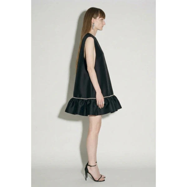 LOULOU Crystal Trim Mini Dress in Black | Mini Dresses | Coveti
