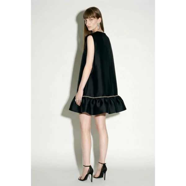 LOULOU Crystal Trim Mini Dress in Black | Mini Dresses | Coveti