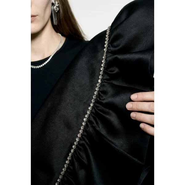 LOULOU Crystal Trim Mini Dress in Black | Mini Dresses | Coveti