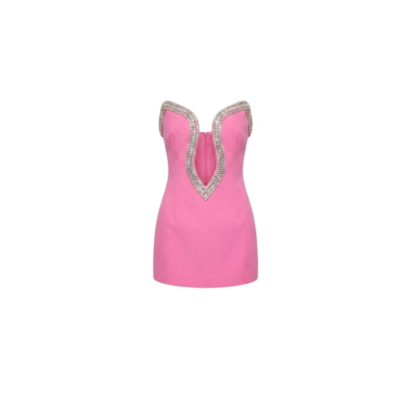 Crystal Trim Mini Dress in Pink