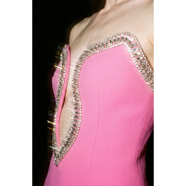 LOULOU Crystal Trim Mini Dress in Pink | Mini Dresses | Coveti