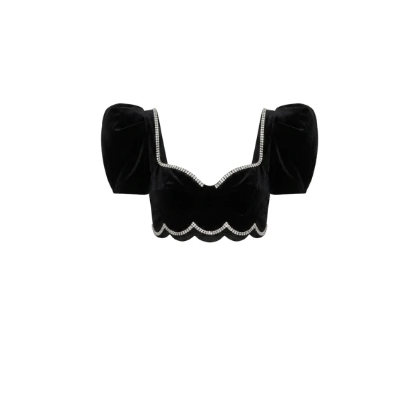 Crystal-Trim Velvet Crop Top