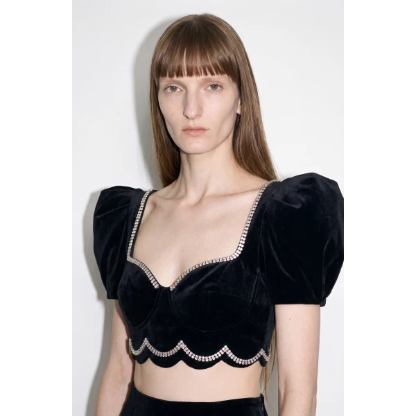 LOULOU Crystal-Trim Velvet Crop Top | Cropped Top | Coveti
