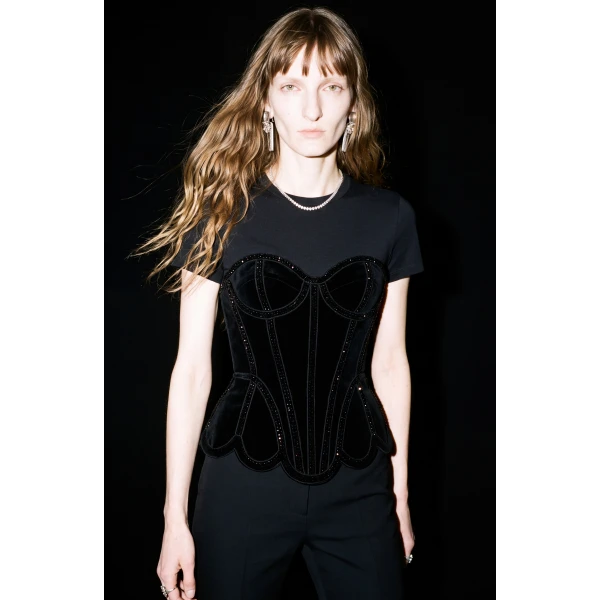 LOULOU Crystal Velvet Corset T-Shirt | T-shirts | Coveti