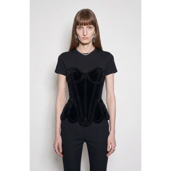 LOULOU Crystal Velvet Corset T-Shirt | T-shirts | Coveti