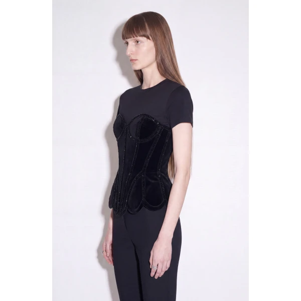 LOULOU Crystal Velvet Corset T-Shirt | T-shirts | Coveti