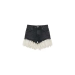 LOULOU Denim Feather Trim Shorts | Denim Shorts | Coveti