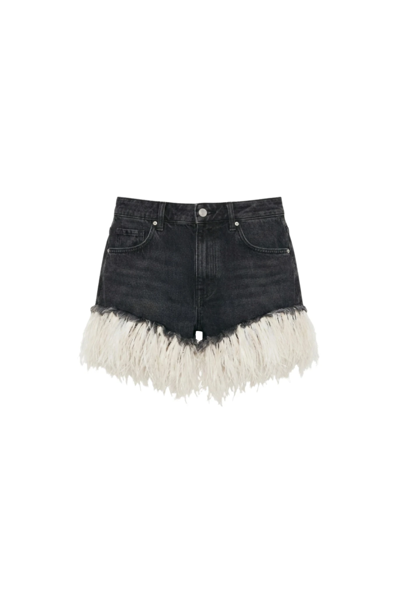 LOULOU Denim Feather Trim Shorts 0 LOULOU Denim Feather Trim Shorts | Denim Shorts | Coveti