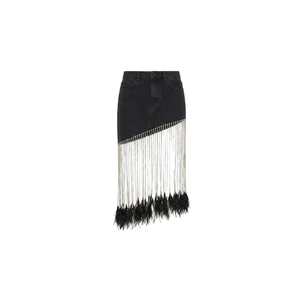 Denim Fringe Midi Skirt