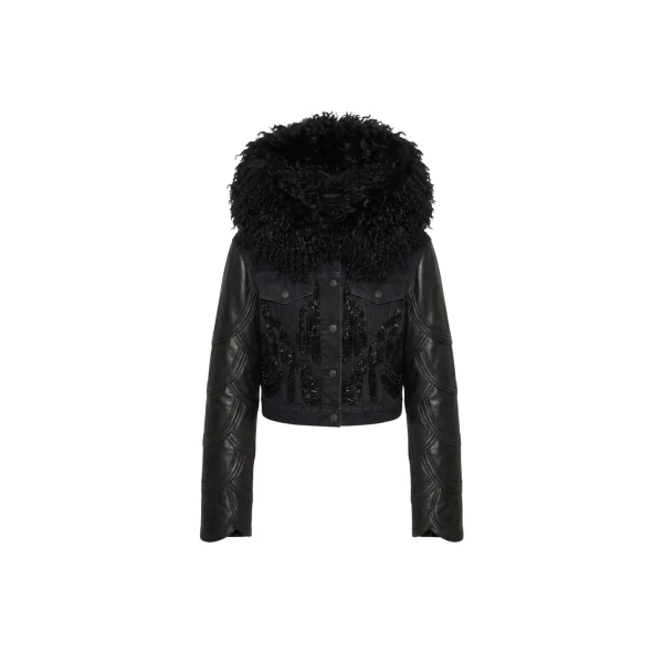 LOULOU Embellished Denim Leather Jacket | Denim | Coveti
