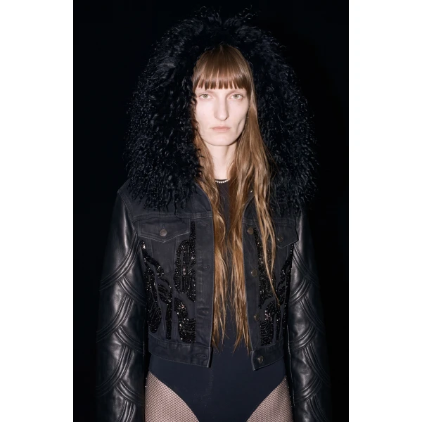 LOULOU Embellished Denim Leather Jacket | Denim | Coveti