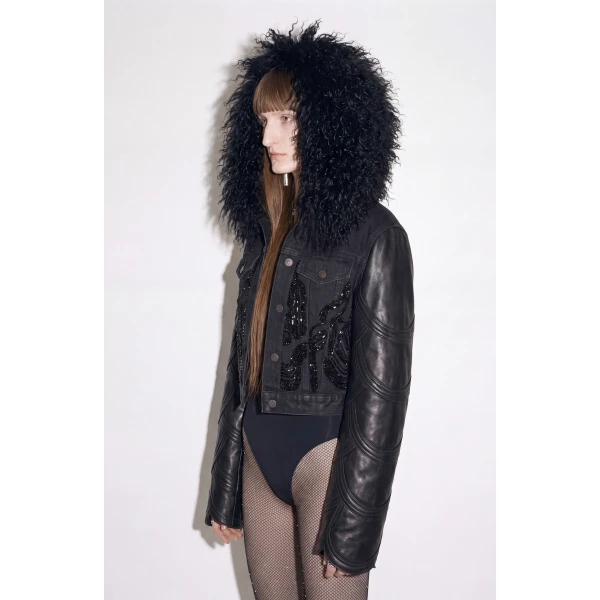 LOULOU Embellished Denim Leather Jacket | Denim | Coveti