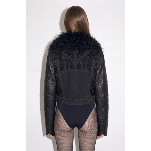 LOULOU Embellished Denim Leather Jacket | Denim | Coveti