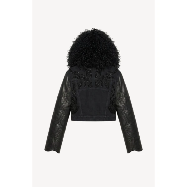 LOULOU Embellished Denim Leather Jacket | Denim | Coveti