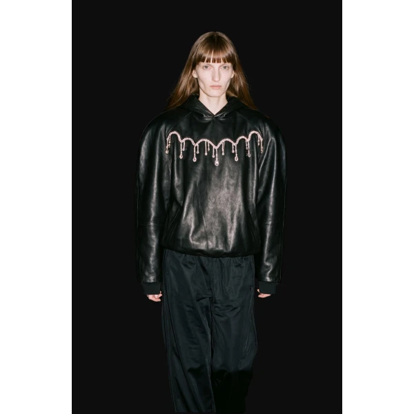 LOULOU Embellished Leather Hoodie | Hoodies | Coveti