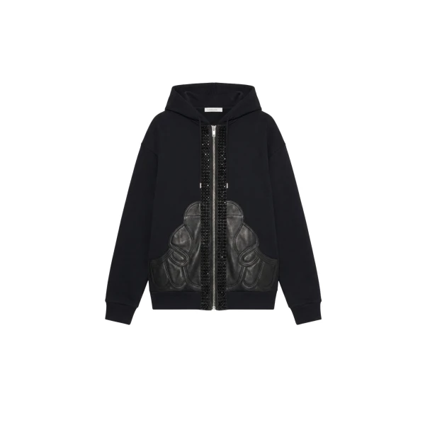 LOULOU Embellished Leather Panel Zip Hoodie | Hoodies | Coveti