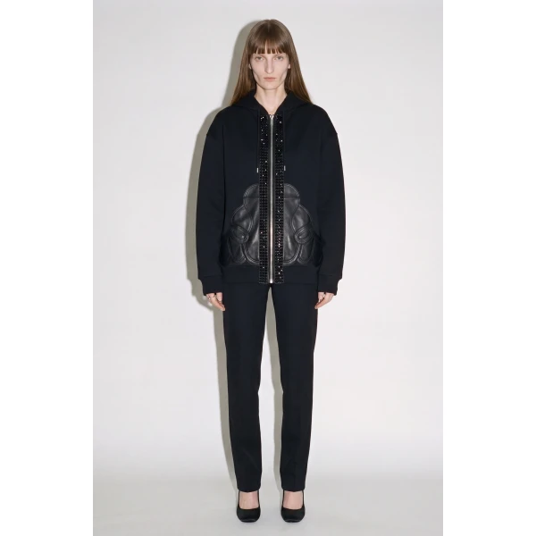LOULOU Embellished Leather Panel Zip Hoodie | Hoodies | Coveti