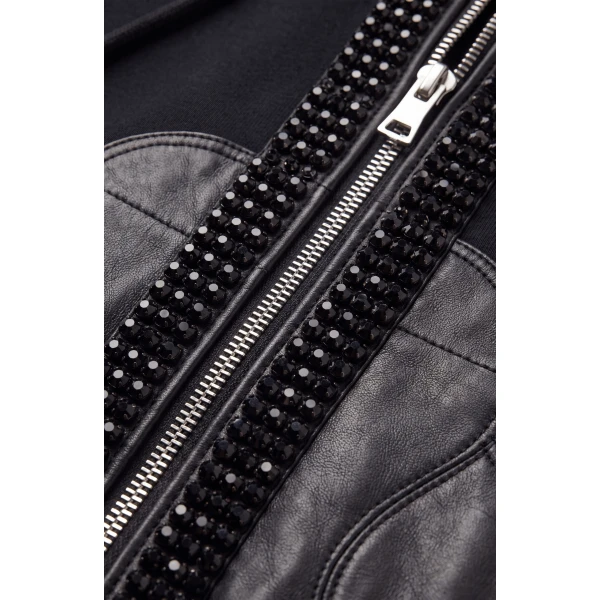 LOULOU Embellished Leather Panel Zip Hoodie | Hoodies | Coveti