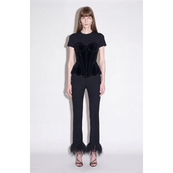 LOULOU Feather Trim Flared Trousers | Tailored pants | Coveti