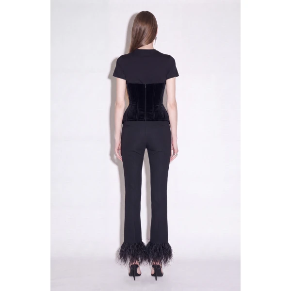 LOULOU Feather Trim Flared Trousers | Tailored pants | Coveti