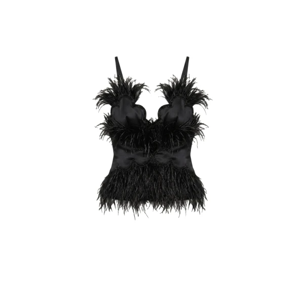Feather Trimmed Satin Bustier