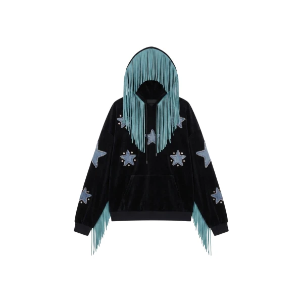 LOULOU Fringed Star Velvet Hoodie | Hoodies | Coveti
