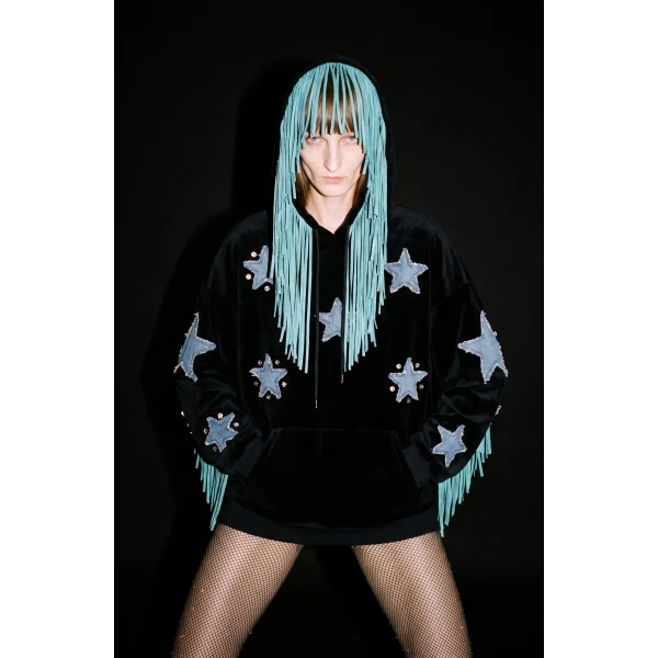 LOULOU Fringed Star Velvet Hoodie | Hoodies | Coveti