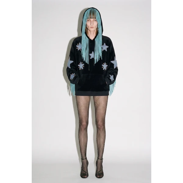 LOULOU Fringed Star Velvet Hoodie | Hoodies | Coveti