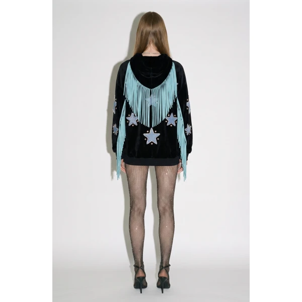 LOULOU Fringed Star Velvet Hoodie | Hoodies | Coveti