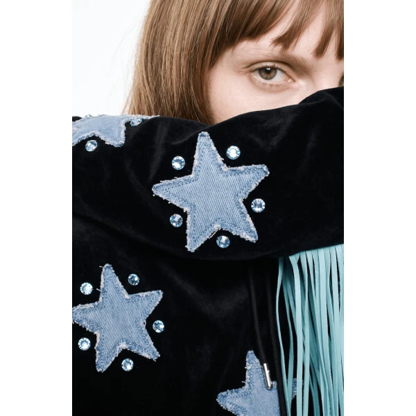LOULOU Fringed Star Velvet Hoodie | Hoodies | Coveti