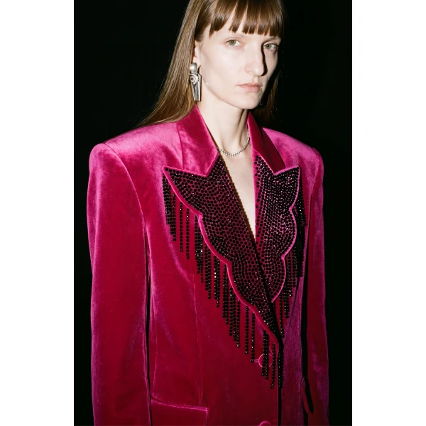 LOULOU Fuchsia Velvet Blazer | Blazers | Coveti