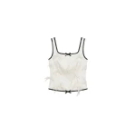 LOULOU Ivory Black Feather Bow Camisole Top | Cropped Top | Coveti