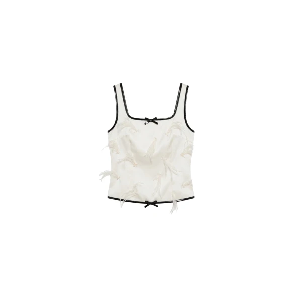 Ivory Black Feather Bow Camisole Top