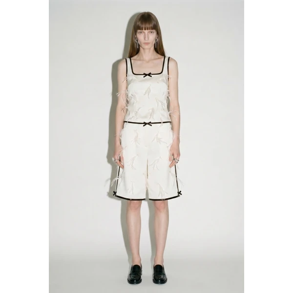 LOULOU Ivory Black Feather Bow Camisole Top | Cropped Top | Coveti
